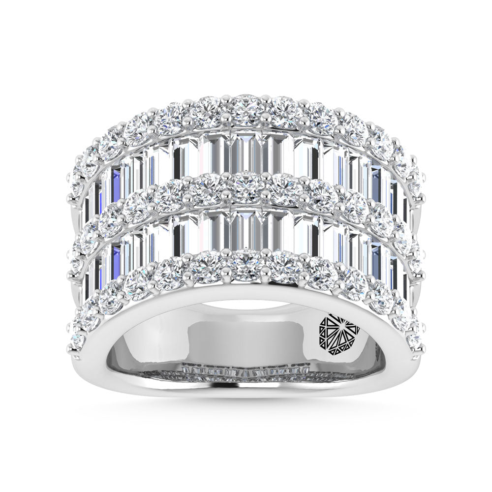 14K White Gold 3 Ct.Tw. Labgrown Diamond Round and Baguette Cut Fashion Ring