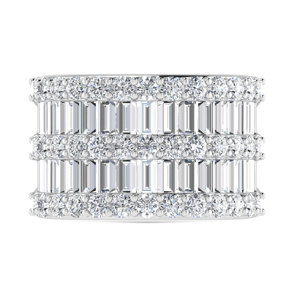 14K White Gold 3 Ct.Tw. Labgrown Diamond Round and Baguette Cut Fashion Ring