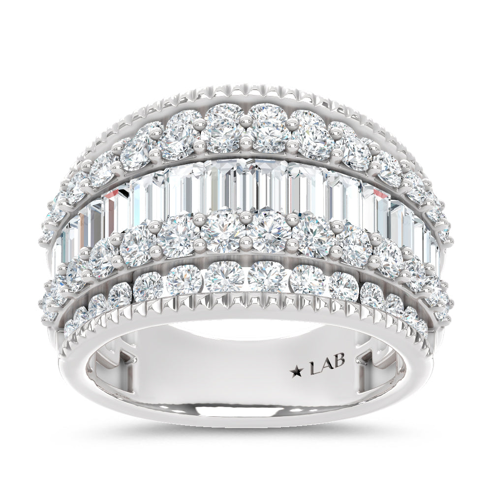 14K White Gold Lab Grown Diamond 2 1/2 Ct.Tw. Round and Baugette Fashion Ring