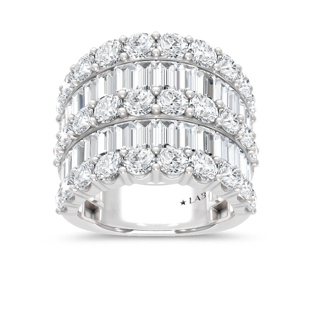 14K White Gold Lab Grown Diamond 4 Ct.Tw. Round and Baguette Fashion Ring