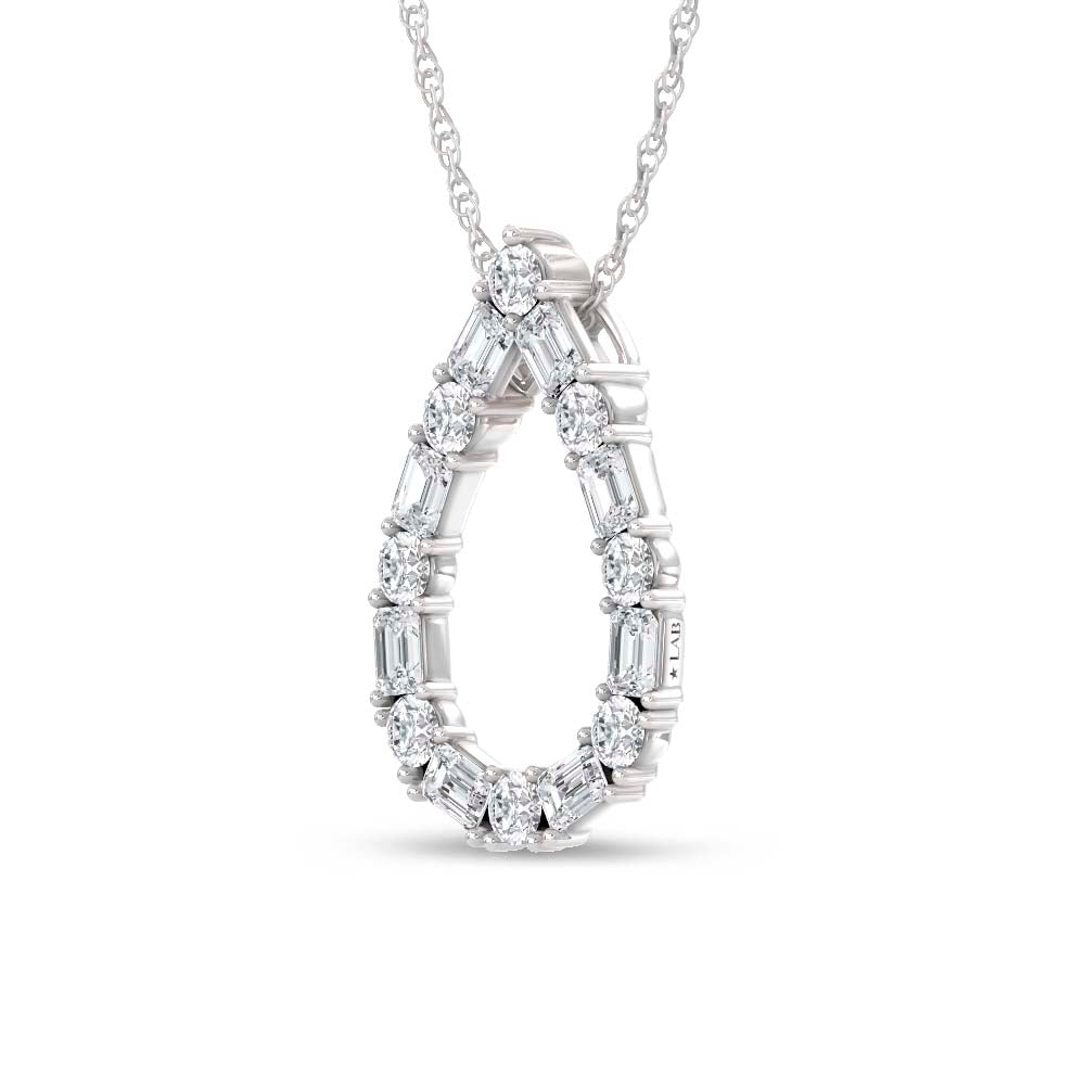 14K White Gold Lab Grown Diamond Round and Tapper 2 Ct.Tw. Pear Shape Necklace