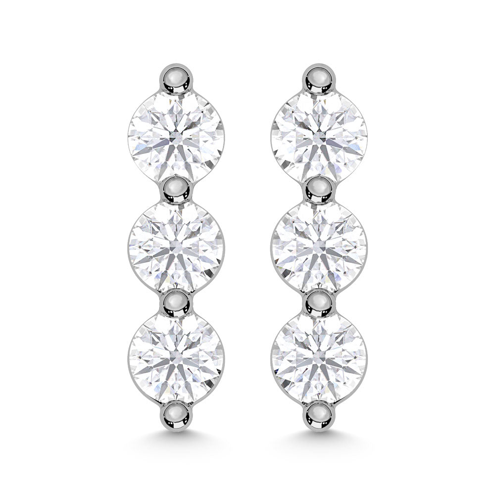 10K White Gold Lab Grown Diamond 1/6 Ct.Tw. Three Stone Earrings
