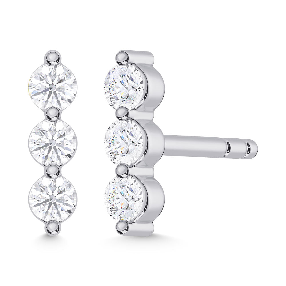 10K White Gold Lab Grown Diamond 1/6 Ct.Tw. Three Stone Earrings