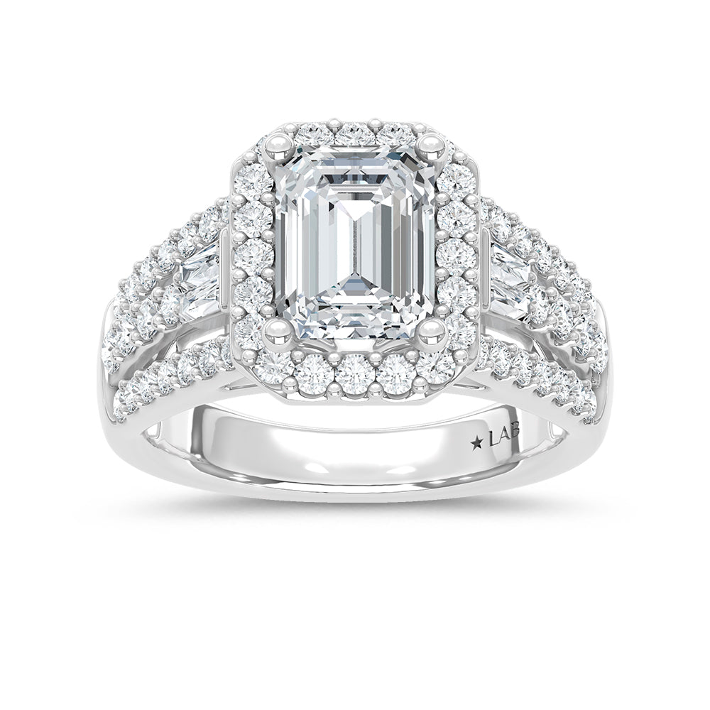14K White Gold Lab Grown Diamond 3 Ct.Tw. Engagement Ring (Center 2ct Emerald)