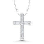 10K White Gold Lab Grown Diamond 1/4 Ct.Tw. Round and Baguette Cross Pendant