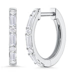 10K White Gold Lab Grown Diamond 1/4 Ct.Tw. Round and Baguette Hoop Earrings