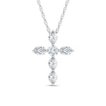 14K White Gold Lab Grown Diamond 1 Ct.Tw. Round and Oval Cross Pendant