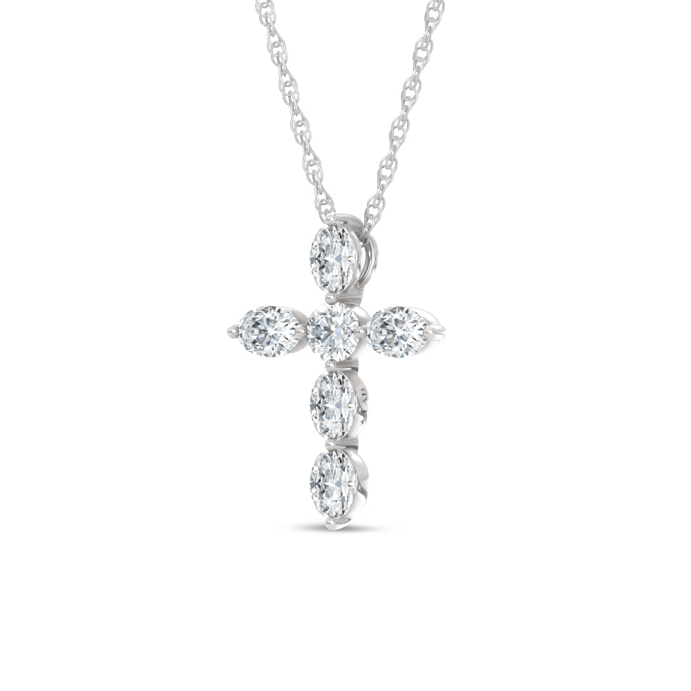 14K White Gold Lab Grown Diamond 1 Ct.Tw. Round and Oval Cross Pendant