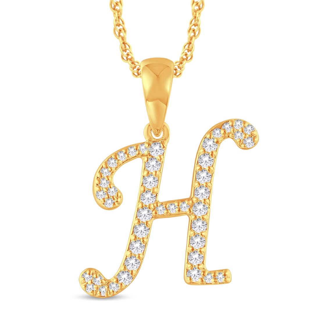 10 Karat All Yellow Gold 0.20 Carat Diamonds Initial (H) Pendant-0825449-ALY - Picasso Gold & Diamond Jewelry