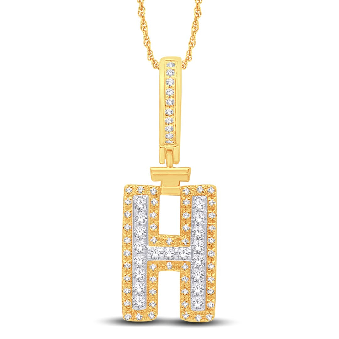 10 Karat All Yellow Gold 0.32 Carat Diamonds Initial (H) HipHop Pendant-1026154-ALY - Picasso Gold & Diamond Jewelry