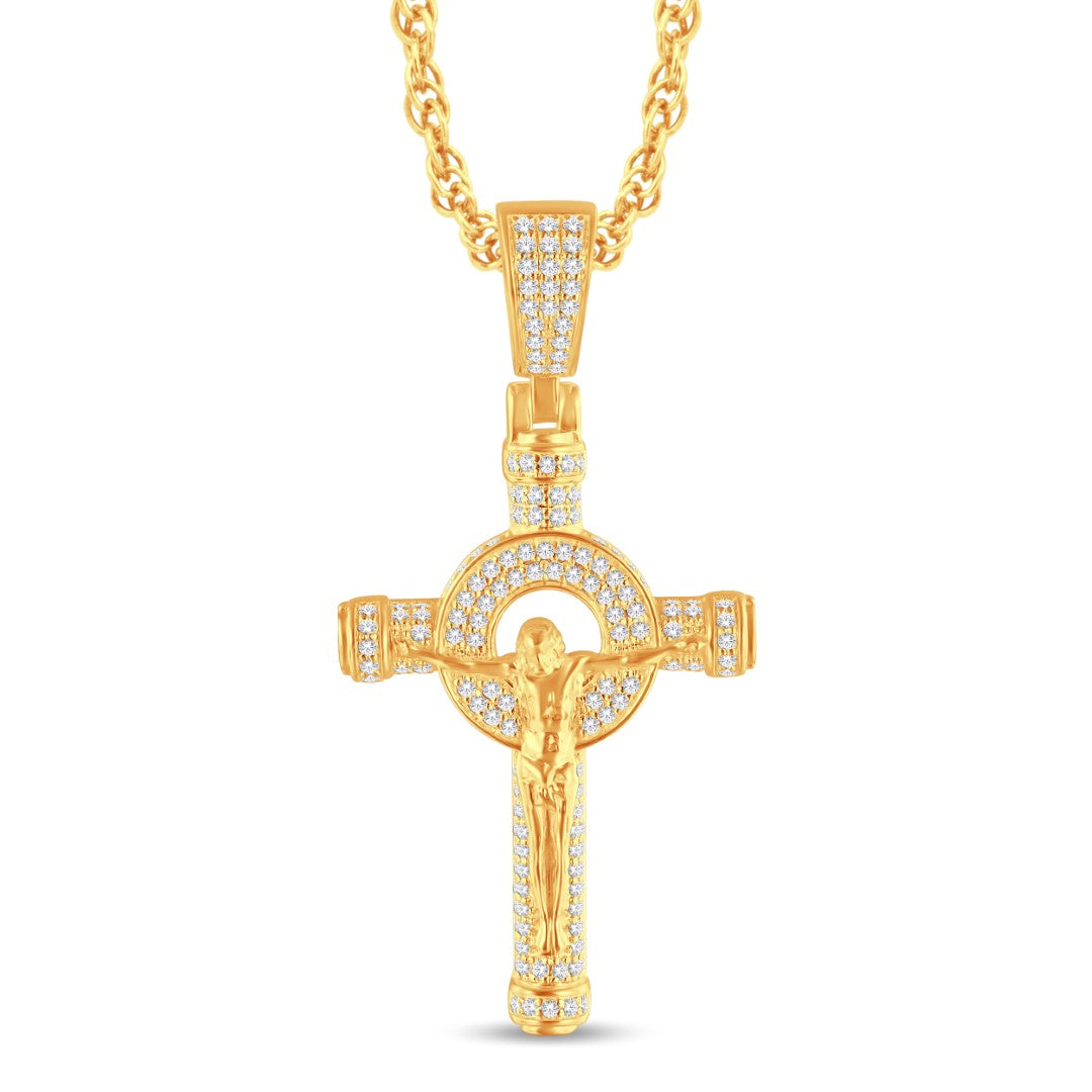 10 Karat Yellow Gold 1.15 Carat Diamonds Jesus Cross HipHop Pendant-1025867-YG - Picasso Gold & Diamond Jewelry