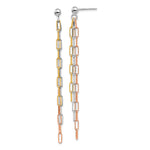 Sterling Silver RH-plate Rose & Yellow-tone Paperclip Link 3-strand Earri
