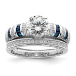Sterling Silver Rhodium-plated Polished Blue & White CZ Engagement & Band R
