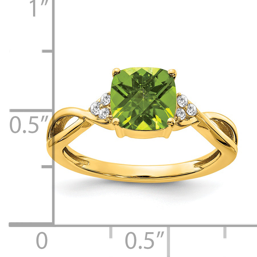 14k Checkerboard Peridot and Diamond Ring