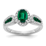 10K White Gold Lab Grown VS/SI FGH Dia and Oval Created Emerald Ring