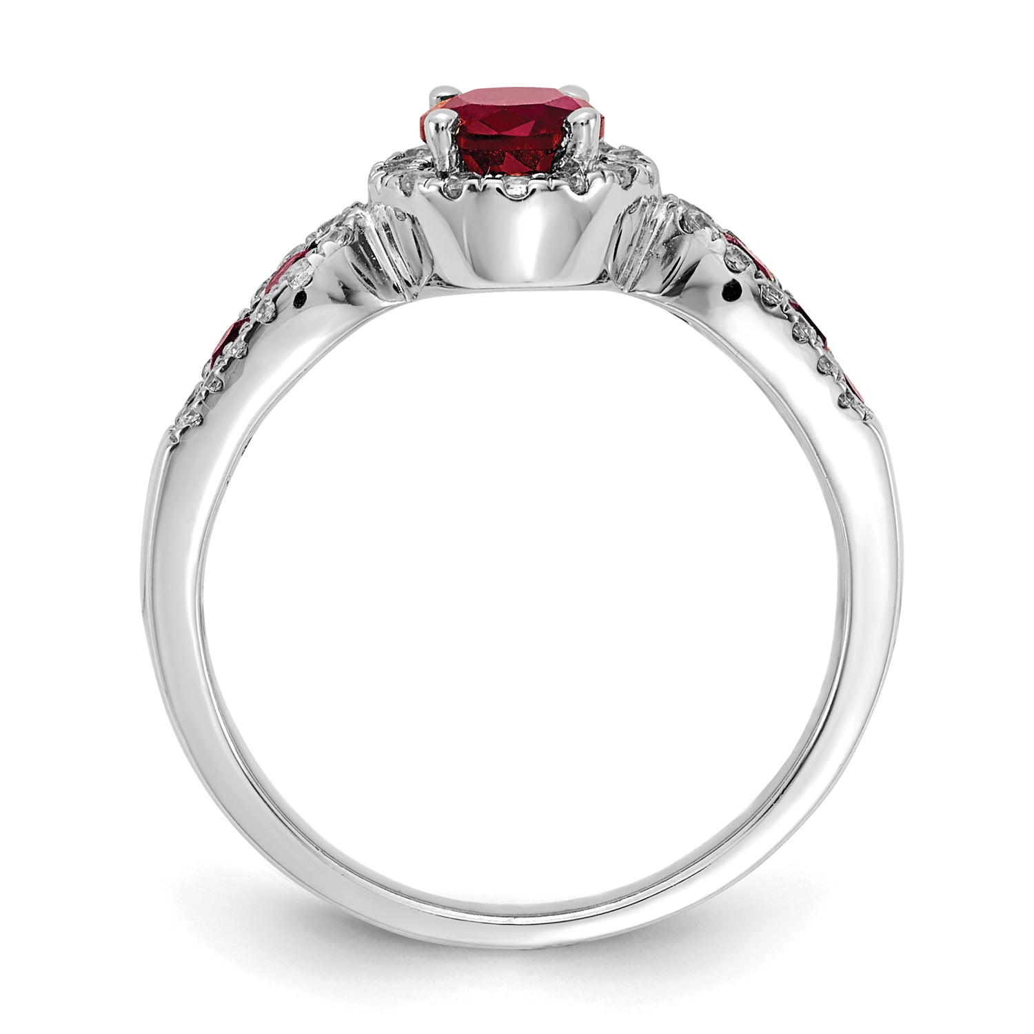 10K White Gold Lab Grown VS/SI FGH Dia and Oval Created Ruby Ring