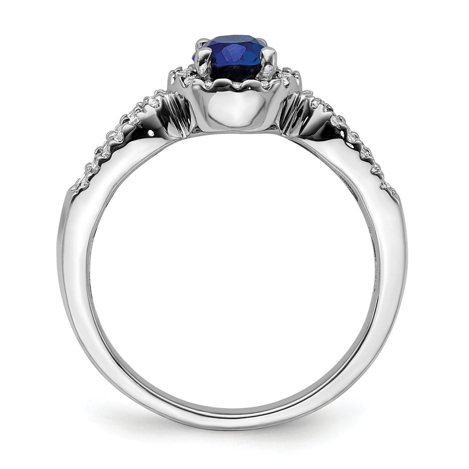 10K White Gold Lab Grown VS/SI FGH Dia and Oval Created Sapphire Ring