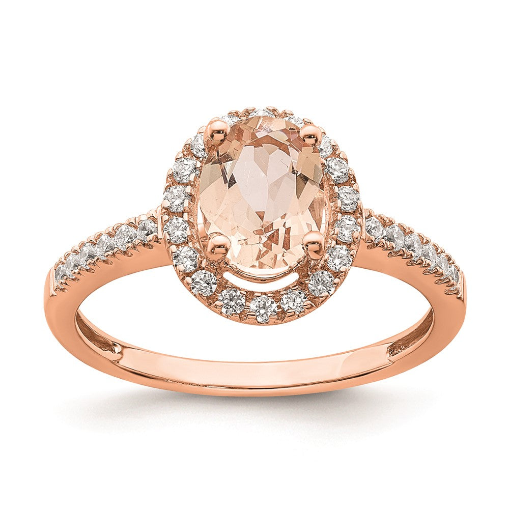 14k Rose Gold Morganite Diamond Halo Complete Engagement Ring