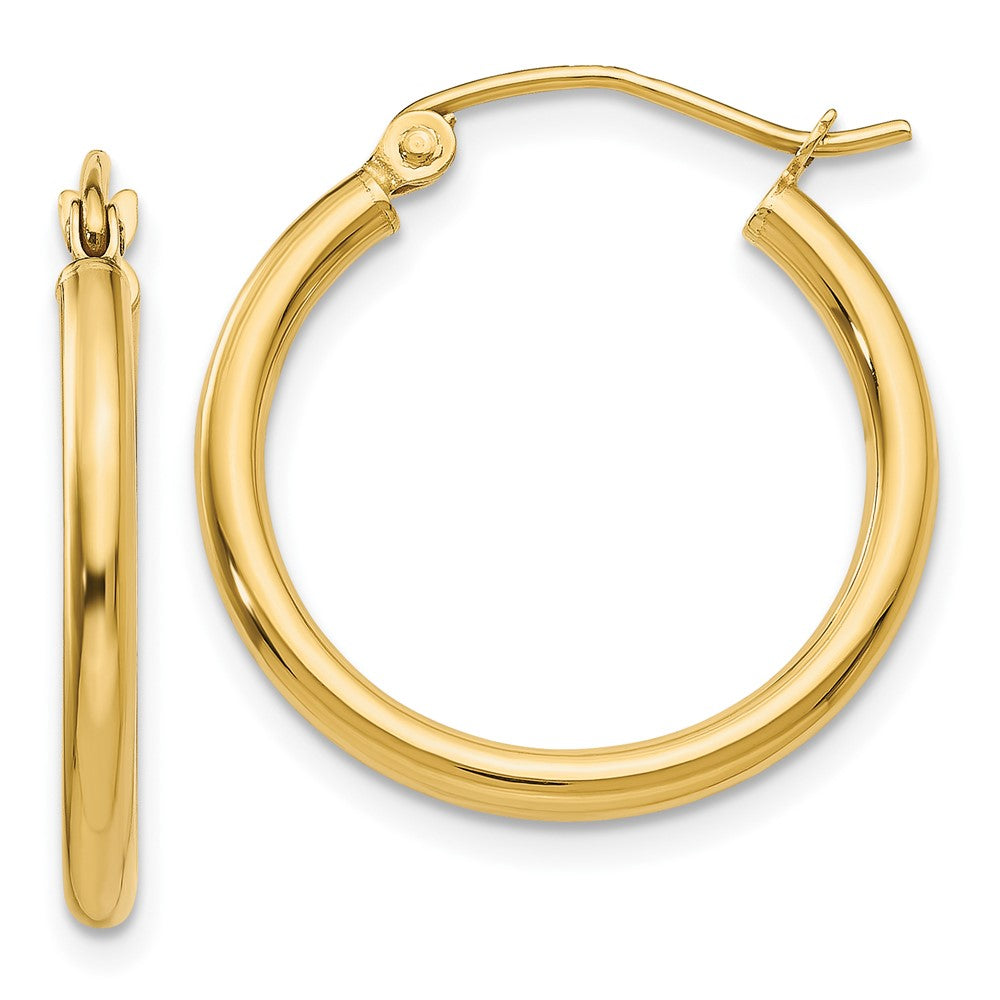 14K Yellow Gold 2x20mm Tube Hoop Earrings – Lightweight & Polished