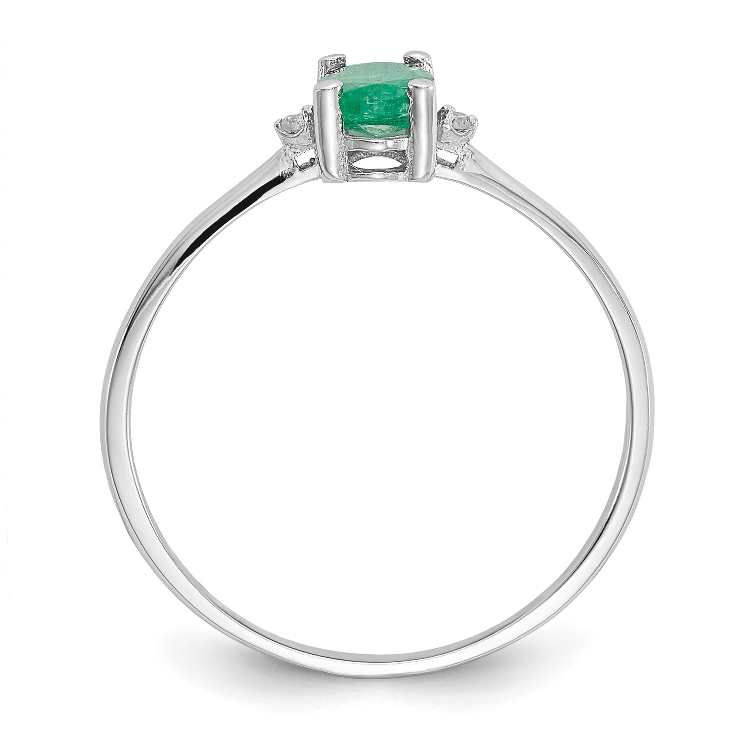 14k White Gold Diamond & Emerald Birthstone Ring