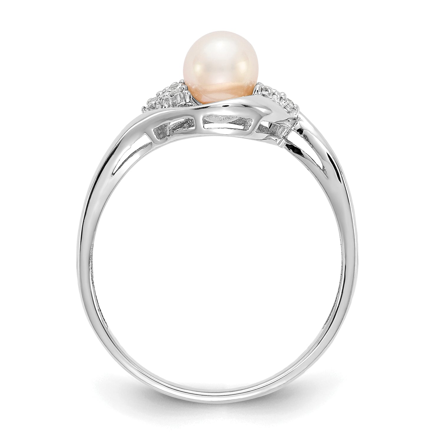 14k White Gold FW Cultured Pearl and Diamond Ring