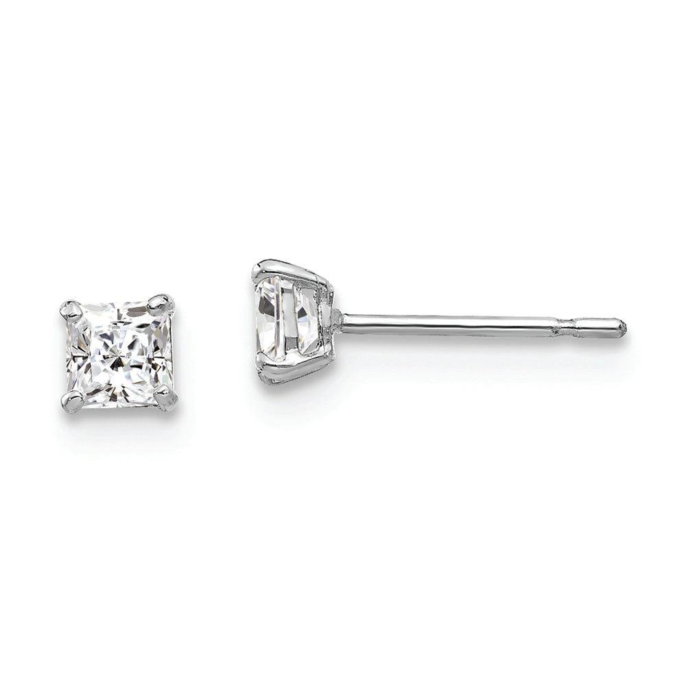 14k White Gold 3mm Square CZ Post Earrings