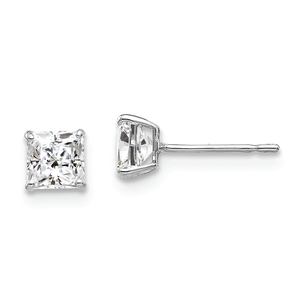 14k White Gold 4mm Square CZ Post Earrings