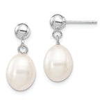14kw 7-8mm White Rice Freshwater Cultured Pearl Post Dangle Earrings