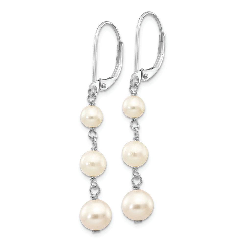 14KW 4-6mm Semi Round White Freshwater Cultured Pearl Dangle Earrings