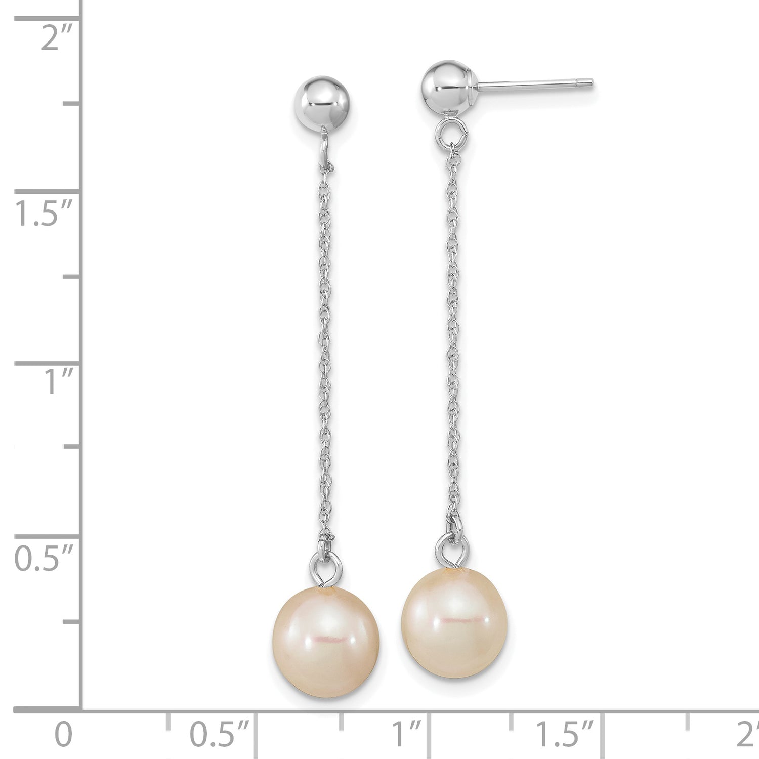 14kw 7-8mm White Round Freshwater Cultured Pearl Post Dangle Earrings