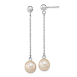 14kw 7-8mm White Round Freshwater Cultured Pearl Post Dangle Earrings