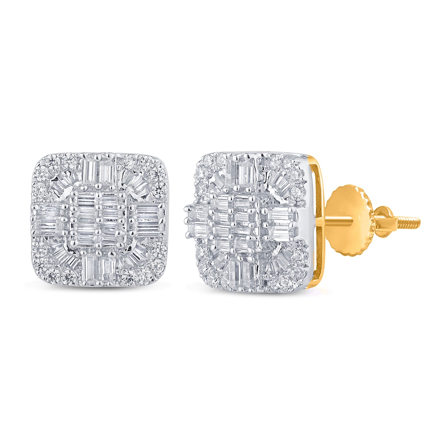 10 Karat Yellow Gold 1.00 Carat Diamond Square Earrings-0129518-YG