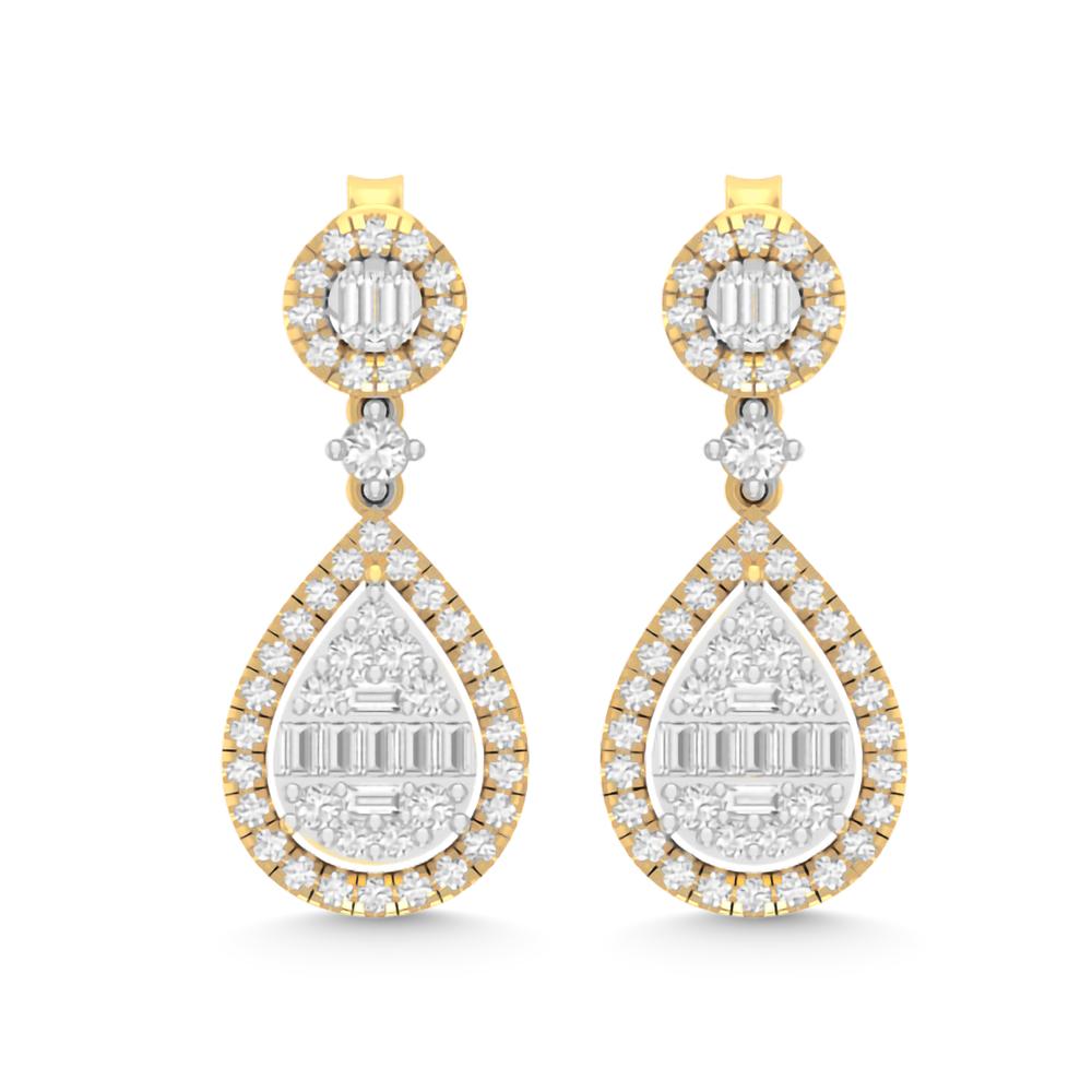 14 Karat Two-Tone (Yellow and White) Gold 0.90 Carat Diamond Pear Dangling