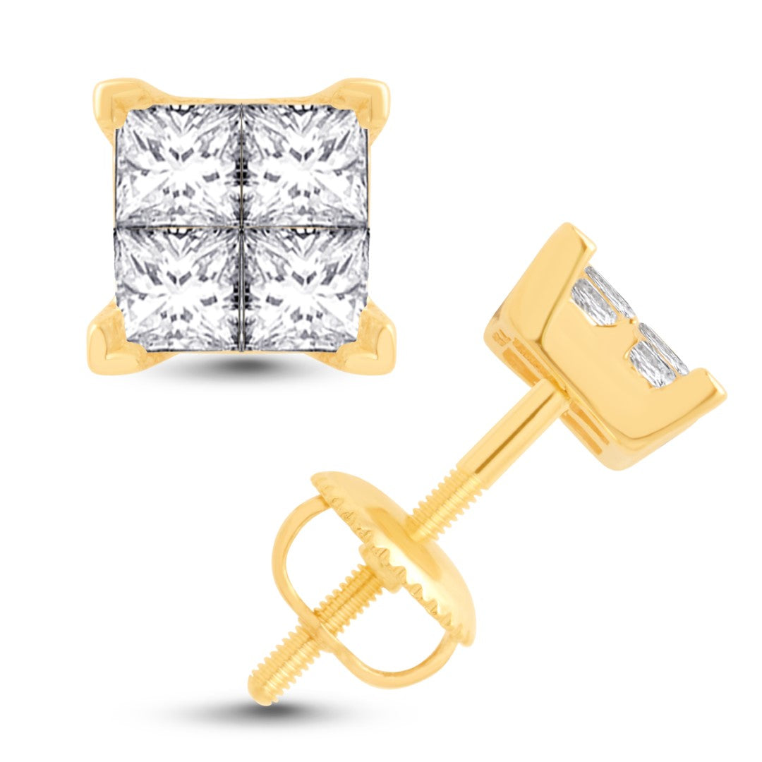 14 Karat All Yellow Gold 0.45 Carat Diamond Square Earrings