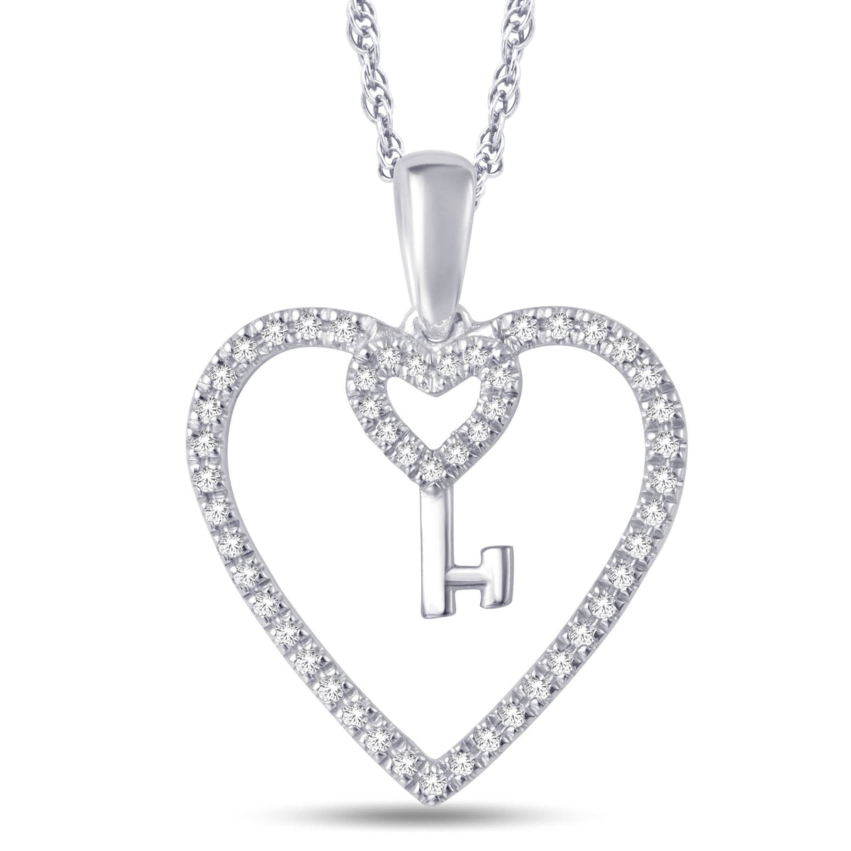 10 Karat White Gold 0.15 Carat Heart & Key Shape Pendant - Picasso Gold & Diamond Jewelry