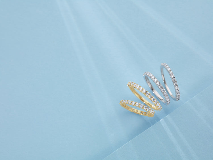 Lab-grown diamond eternity bands in yellow and white gold – Picasso Gold & Diamond Chicago