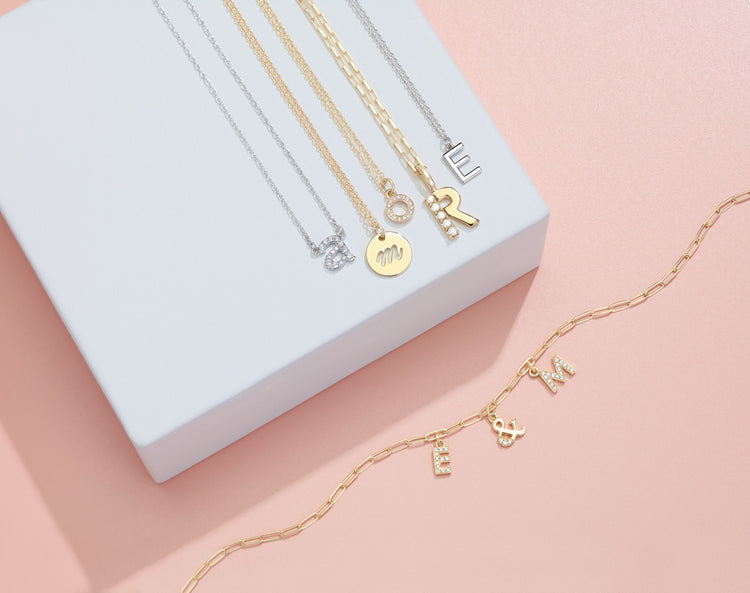 Gold and white gold initial letter necklaces with paperclip chain – Picasso Gold & Diamond Chicago