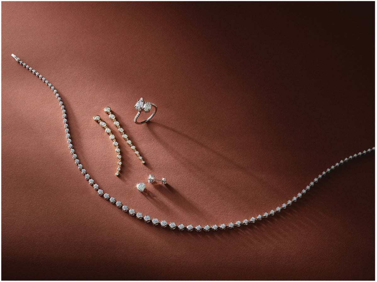Lab-grown diamond tennis necklace with matching earrings and ring – Picasso Gold & Diamond Chicago