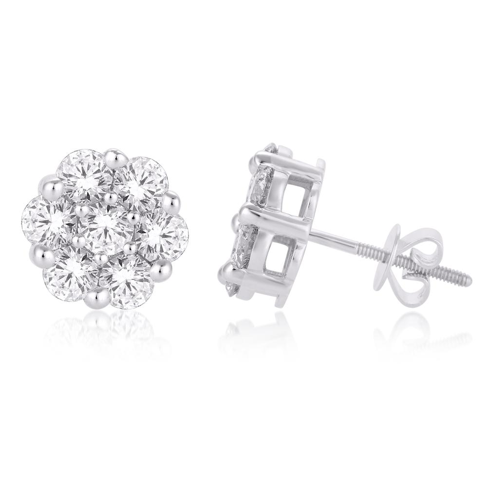 10 Karat White Gold 0.75 Carat Diamonds Flower Earrings-0125667-WG - Picasso Gold & Diamond Jewelry