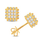 10 Karat All Yellow Gold 1.00 Carat Diamond 3D Cube Square Earrings - Picasso Gold & Diamond Jewelry