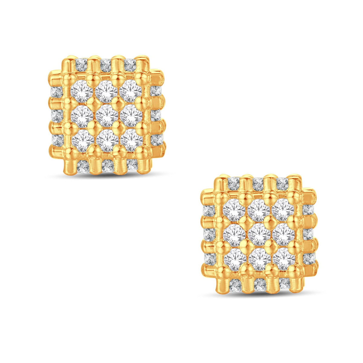 10 Karat All Yellow Gold 1.00 Carat Diamond 3D Cube Square Earrings - Picasso Gold & Diamond Jewelry