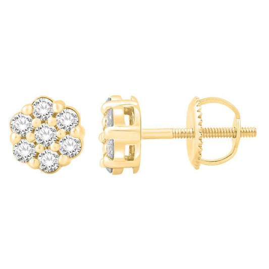10KT All Yellow Gold 0.15 Carat Flower Earrings - Picasso Gold & Diamond Jewelry
