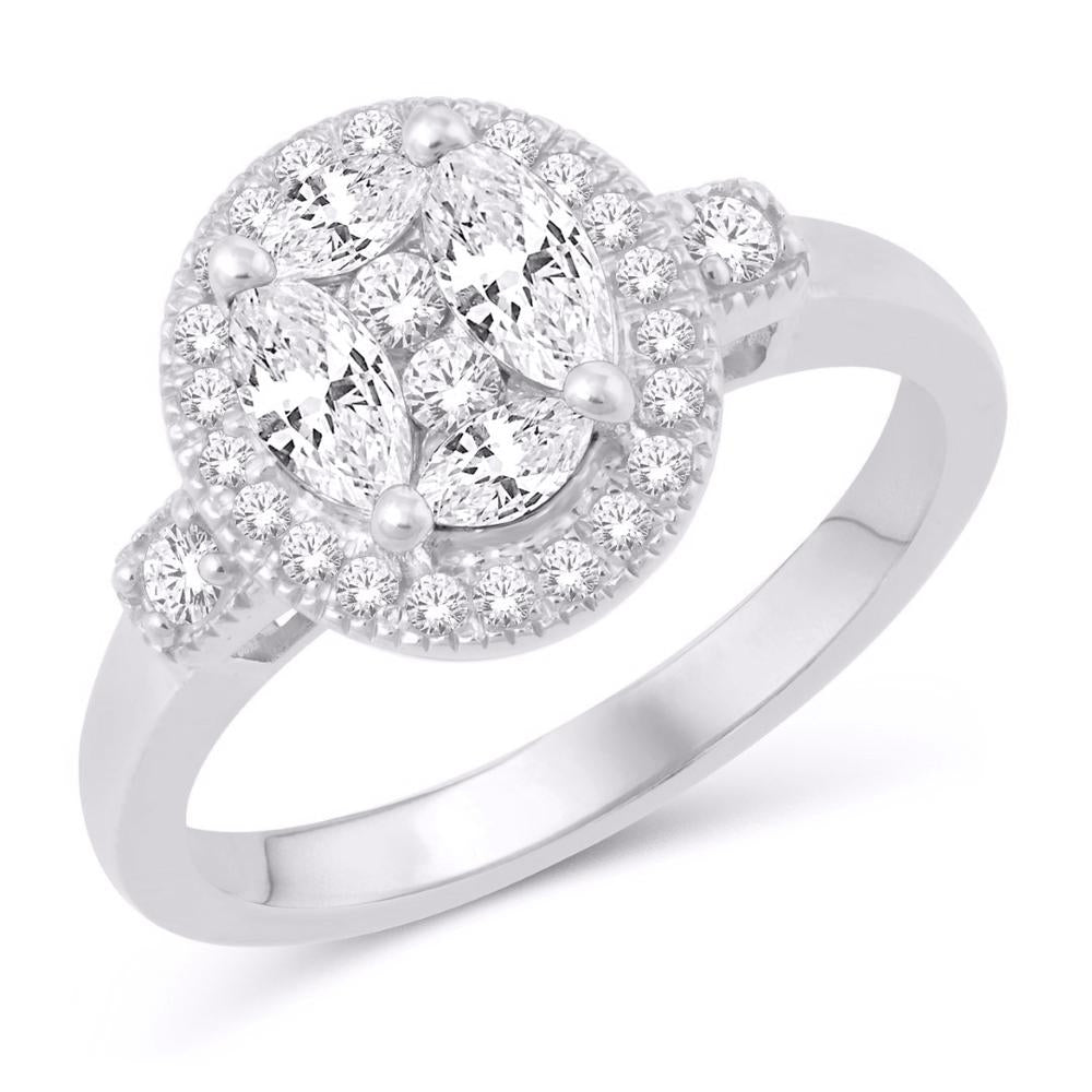 14 Karat White Gold 0.75 Carat Diamonds Round Halo Ladies Ring-0232937-WG - Picasso Gold & Diamond Jewelry