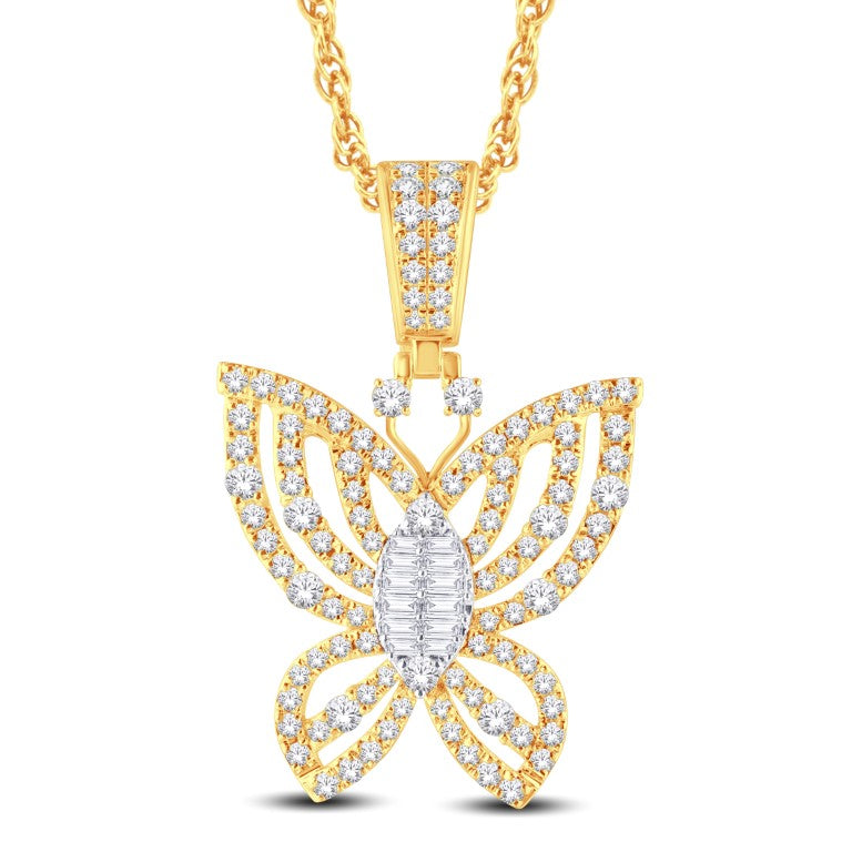 10 Karat Two-Tone (Yellow and White) Gold 1.82 Carat Diamonds Butterfly Pendant-0825621-YW - Picasso Gold & Diamond Jewelry