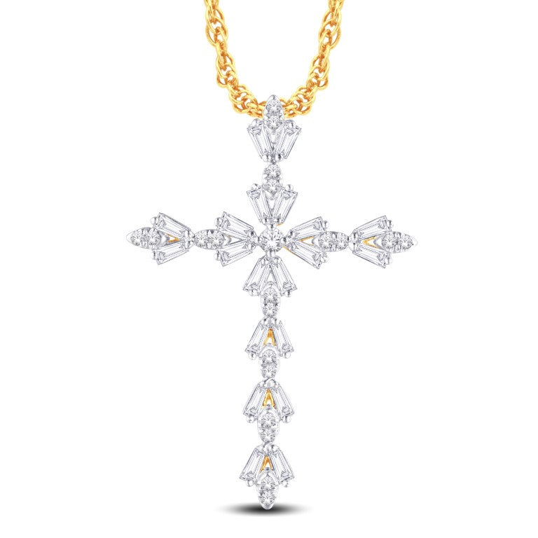 14 Karat Yellow Gold 0.65 Carat Diamonds Latin Cross Pendant - Picasso Gold & Diamond Jewelry