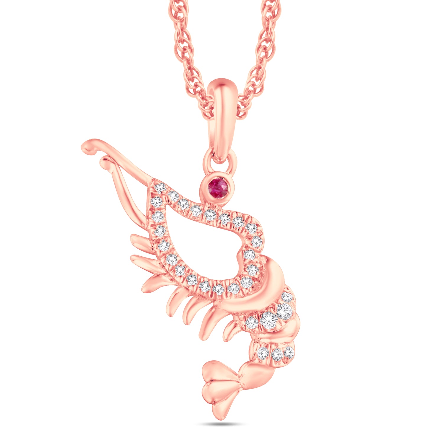 10 Karat Rose Gold 0.07 Carat Diamonds Shrimp Pendant - Picasso Gold & Diamond Jewelry