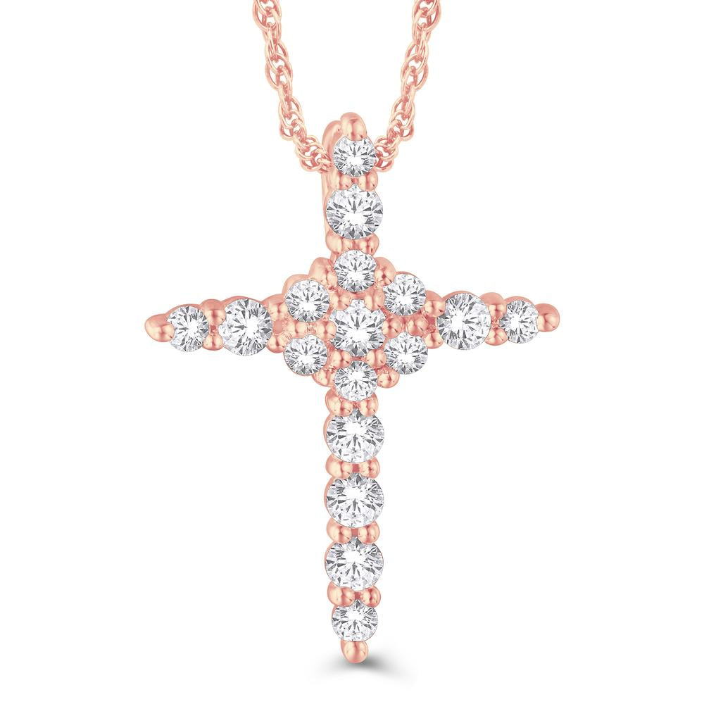 10 Karat All Rose Gold 0.50 Carat Diamonds Latin Cross Pendant-0826970-ALR - Picasso Gold & Diamond Jewelry