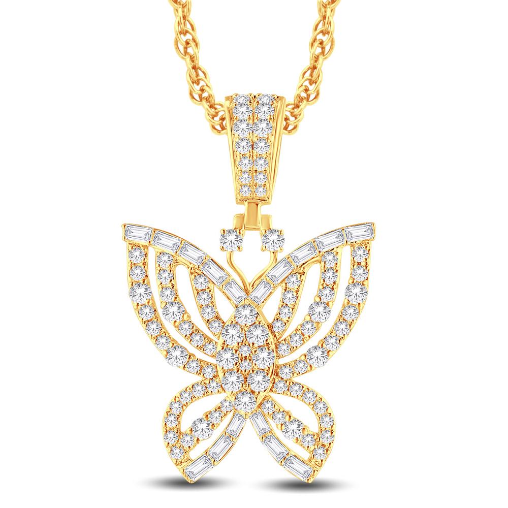10 Karat All Yellow Gold 2.20 Carat Diamonds Butterfly Pendant - Picasso Gold & Diamond Jewelry