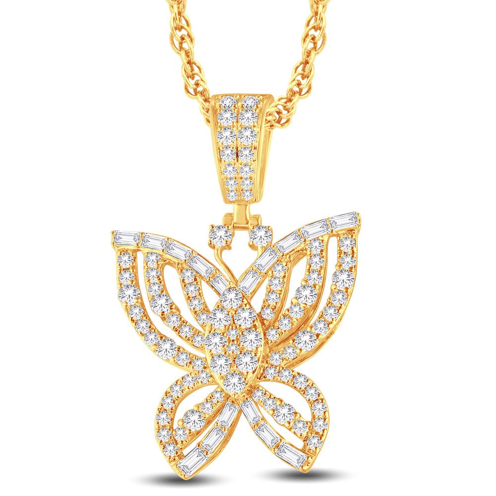 10 Karat All Yellow Gold 2.20 Carat Diamonds Butterfly Pendant - Picasso Gold & Diamond Jewelry