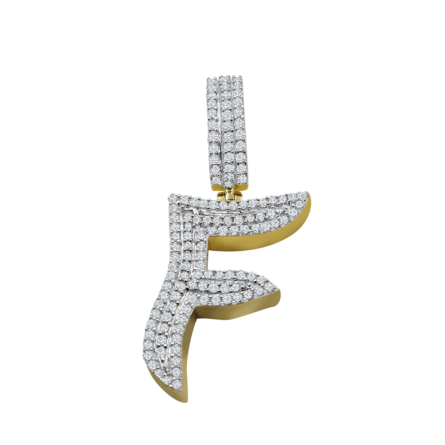 10 Karat Two-Tone (Yellow and White) Gold 0.78 Carat Diamonds Initial (F) Pendant-0830026-YW - Picasso Gold & Diamond Jewelry